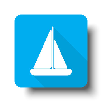 White Sailboat icon on blue web button