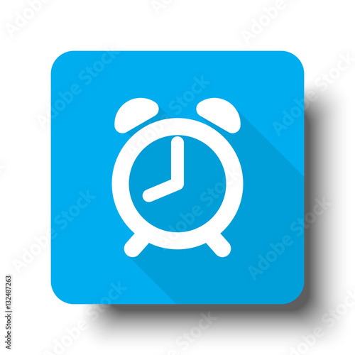 "White Alarm Clock icon on blue web button" Stock image and royalty