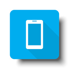 White Mobile Phone icon on blue web button