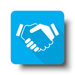 White Handshake Agreement icon on blue web button