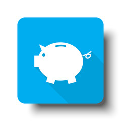 White Piggy Bank icon on blue web button