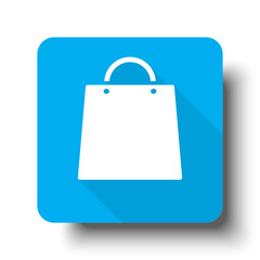 White Shopping Bag icon on blue web button