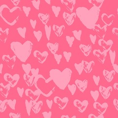 Hand drawn seamless pattern with pink hearts.