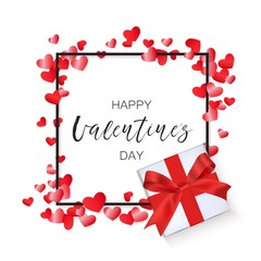 Fototapeta na wymiar Vector Happy Valentine's day background with a gift and heart confetti.