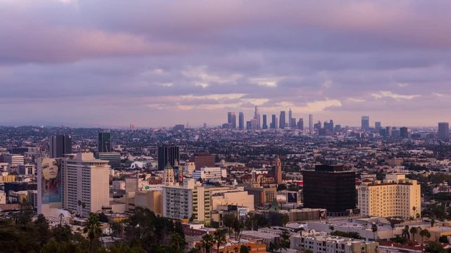 Hollywood and Downtown Los Angeles Golden Hour Timelapse