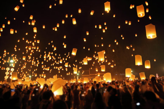 Floating lantern, YeePeng,Firework Festival in Chiangmai Thailand