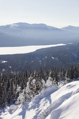 View from mountain range Zyuratkul, winter landscape