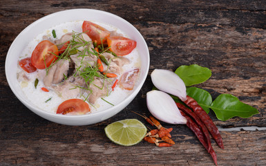 Thai style coconut milk soup with chicken, (Tom Kha Gai )