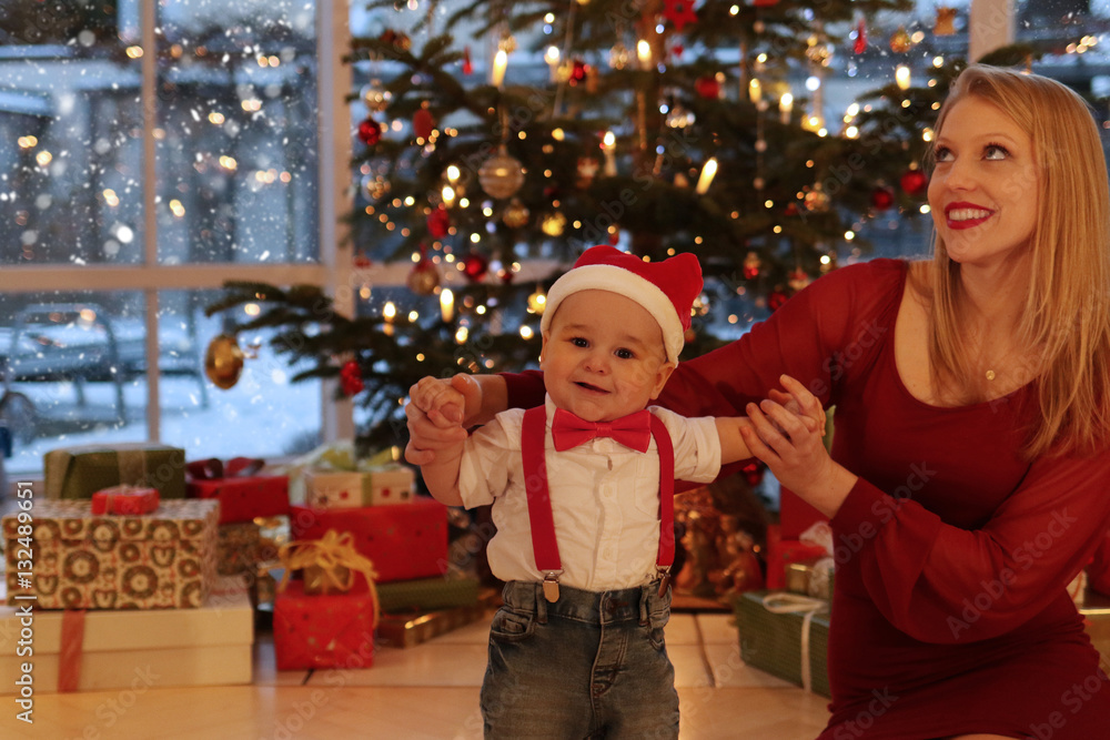 Wall mural interracial family celebrating christmas