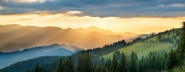 Panorama of mountain at sunset