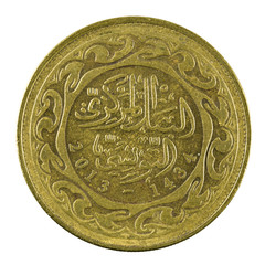 100 tunisian millimes coin (2013) isolated on white background