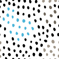 Black and white hand drawn dots seamless pattern. Animal skin style. Blue and warm gray color