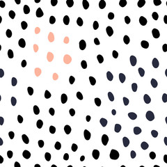 Black and white hand drawn dots seamless pattern. Animal skin style. Pink and gray color - 132491824