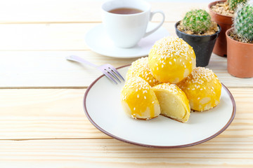 Chinese cake on wooden background