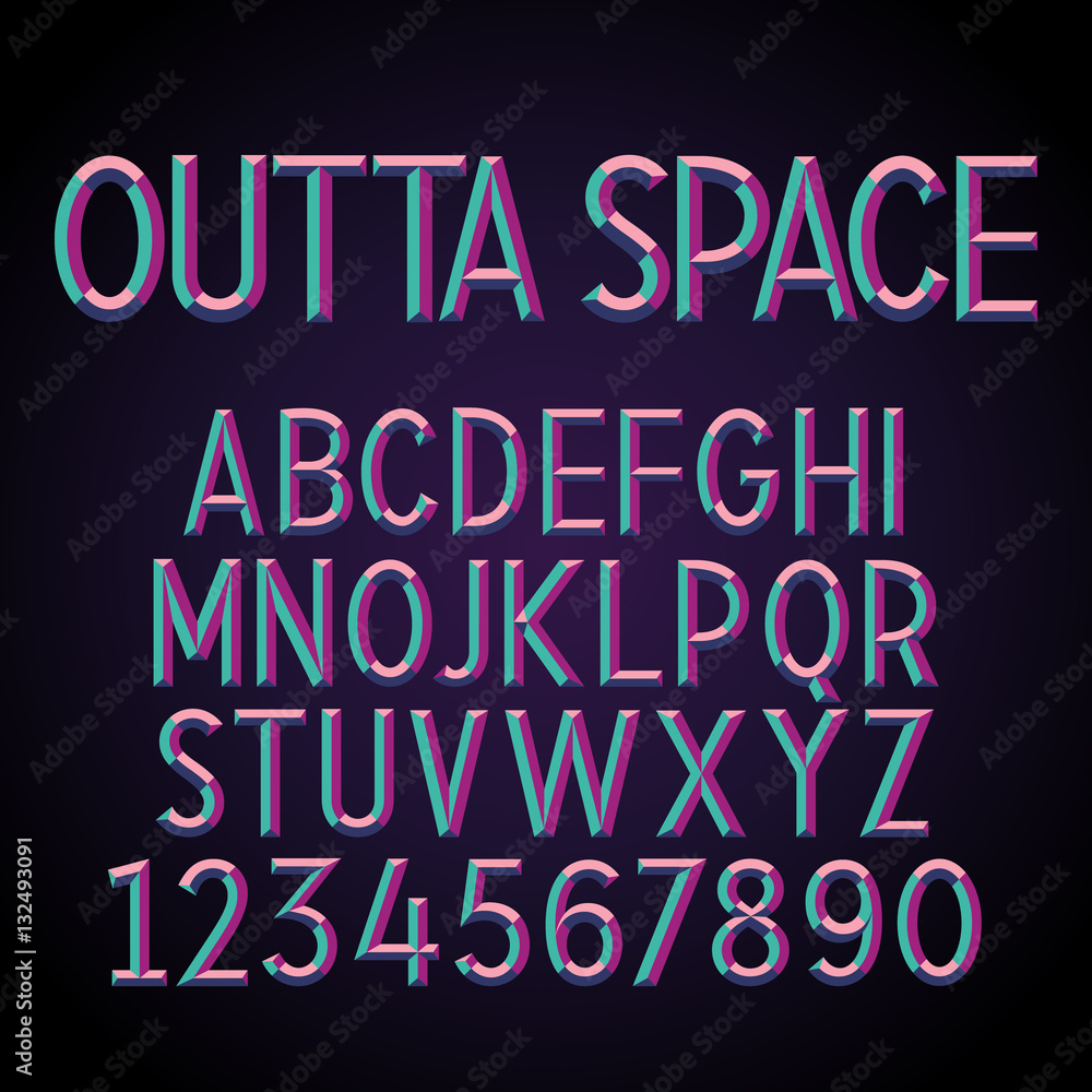 Poster embossed stereo font. vector alphabet with 3d effect