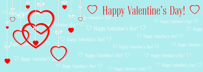 Banner Valentines Day with symbols hearts and lettering for concept design poster, greeting card or invitation. Cartoon style. Vector illustration.