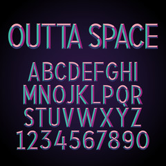 Embossed Stereo Font. Vector alphabet with 3D effect