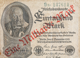 Deutsche Reichsmark Banknote, Aufdruck Eine Milliarde Mark