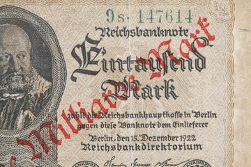 Deutsche Reichsmark Banknote, Aufdruck Eine Milliarde Mark