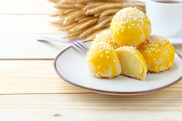 Chinese cake on wooden background
