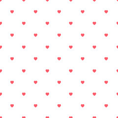 Hand-drawn hearts symmetric seamless pattern. Dark pink on white background. Nice and simple.