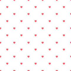Hand-drawn hearts symmetric seamless pattern. Dark pink on white background. Nice and simple.