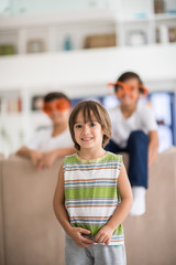 Fototapeta premium Funny kids with silly glasses on eyes at home