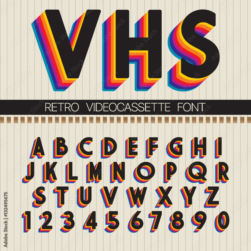 Wall mural 90's Retro Font. Vector VHS alphabet