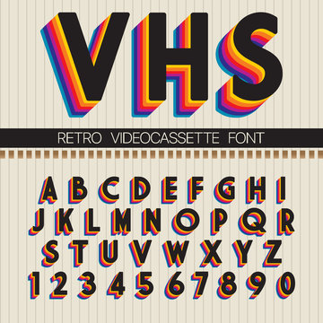 90's Retro Font. Vector VHS alphabet