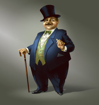 Fat man with top hat. Boss. Stock Illustration | Adobe Stock
