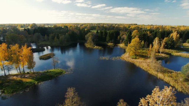 Colorful autumn landscape.Nature background. Lithuania Birzai