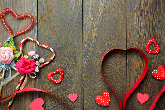 Top view valentines day background and decorations.
