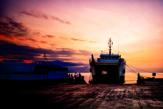Boarding the roll-on roll-off vessel at the port of Mindoro
