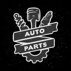 Auto parts, hand drawn emblem.