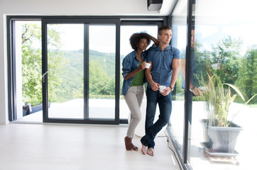 romantic happy young couple relax at modern home indoors