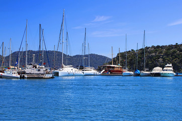 Fototapeta na wymiar Yachts and boats in marina in Turkey