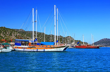 Naklejka na ściany i meble Moored yachts, near Kekova island, Turkey