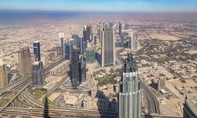 Fototapeta na wymiar Dubai downtown day scene with city lights