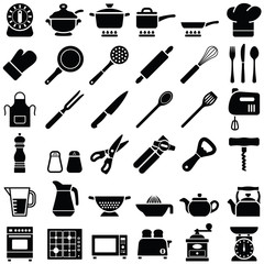 Fototapeta na wymiar Kitchen tool icon collection - vector silhouette illustration