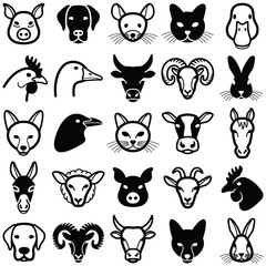 Fototapeta premium Farm animal head icon collection - vector illustration 