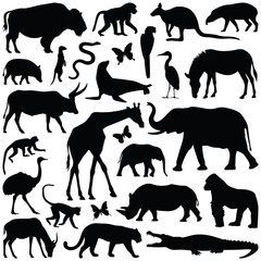 Zoo animals collection - vector silhouette