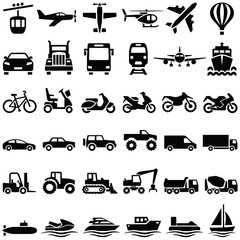 Transport icon collection - vector silhouette - obrazy, fototapety, plakaty