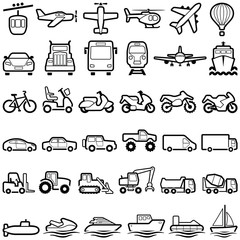 Transport icon collection - vector outline illustration