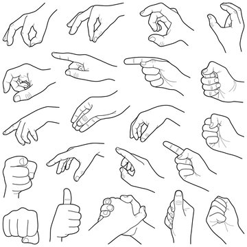 Hand collection - vector line illustration 