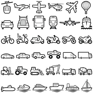 Transport icon collection - vector outline illustration
