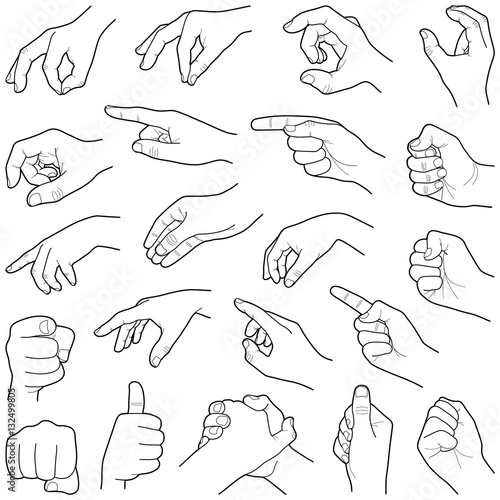 "Hand collection - vector line illustration " Stock image and royalty