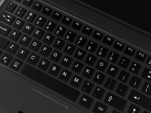 Modern Laptop PC - closeup of keyboard (3D rendering)