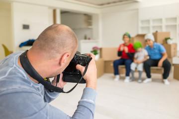 Photoshooting with kids models at studio as new home