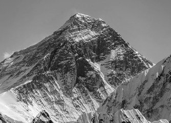 Mount Everest (8848 m). View from Gokyo Ri - Nepal, Himalayas (black and white)