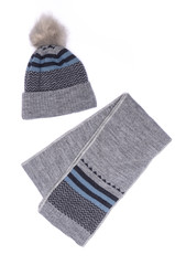 gray hat with bubo and scarf isolated on white